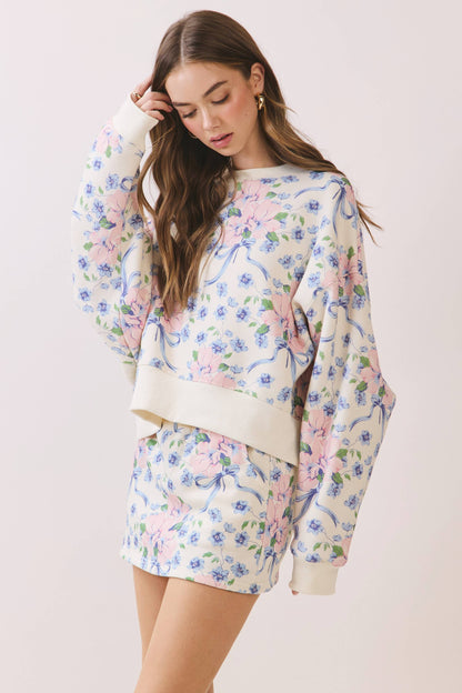 Floral & Bows Boxy Crop Sweatshirt